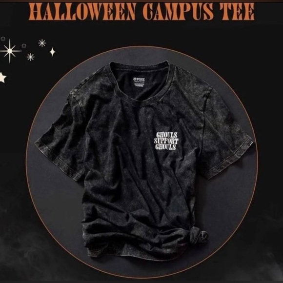VS PINK SHORT SLEEVE CAMPUS TEE SHIRT GLOW IN THE DARK GHOULS SUPPORT GHOULS HTF - Picture 4 of 7